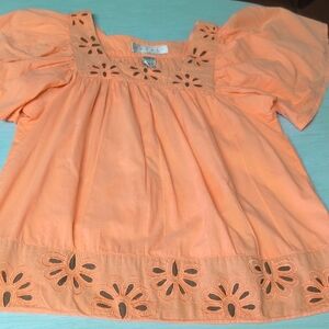 Orange Eyelet Puff Sleeve Top